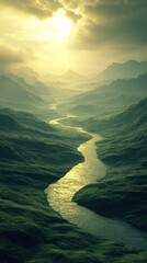 Wall Mural - serene winding river valley landscape