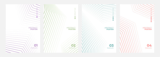 Poster - Set of abstract posters. Color line patterns. Minimalist cover templates. Futuristic backgrounds for creative graphic design. Vector illustration.