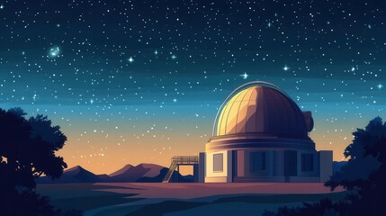 Wall Mural - nighttime astronomical observatory under a starry sky.