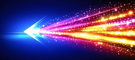 Wall Mural - a arrow with a lot of dots on it. abstract arrow with digital lines and glowing dots on a blue backg