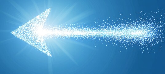 Wall Mural - a arrow with a lot of dots on it. abstract arrow with digital lines and glowing dots on a blue backg