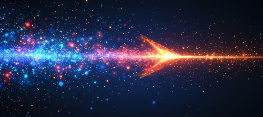 Wall Mural - a arrow with a lot of dots on it. abstract arrow with digital lines and glowing dots on a blue backg