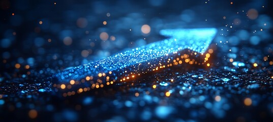 Wall Mural - a arrow with a lot of dots on it. abstract arrow with digital lines and glowing dots on a blue backg
