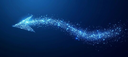 Wall Mural - a arrow with a lot of dots on it. abstract arrow with digital lines and glowing dots on a blue backg