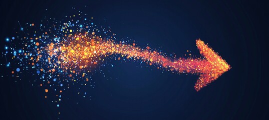 Wall Mural - a arrow with a lot of dots on it. abstract arrow with digital lines and glowing dots on a blue backg