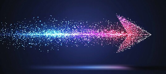 Wall Mural - a arrow with a lot of dots on it. abstract arrow with digital lines and glowing dots on a blue backg