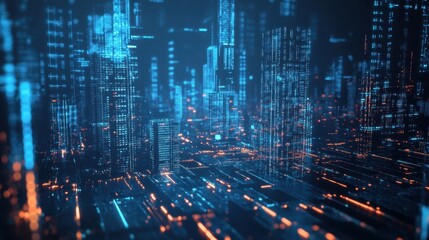 Wall Mural - City Structure. Three-Dimensional Abstract Futuristic Tech Background with Data
