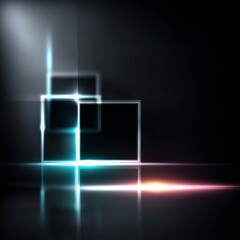 Aufkleber - Neon Squares Abstract - Luminous Gradient Background with Reflections and Dark Backdrop