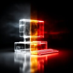 Poster - Retro Neon Computer: A Glowing Ghost of the Past, Digital Technology Artwork, Modern Design, Artistic Representation