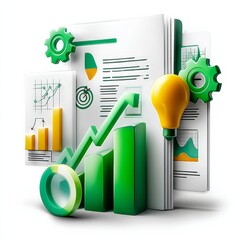 Poster - Strategic Business Growth Concept: Charts, Gears, and Idea Generation for Innovation & Success