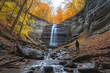 © Maryna - Colorful Nature. Beautiful Waterfall in Autumn Forest Landscape