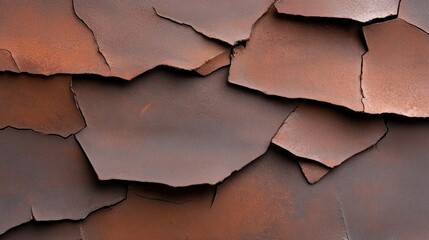 Poster - Macro shot of layered, textured metallic scales in varying shades of brown, suggesting aging or corrosion. The scale pattern creates a natural, organic feel, ideal for backgrounds or textures with an