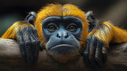 Canvas Print - golden monkey resting on branch, looking unamused