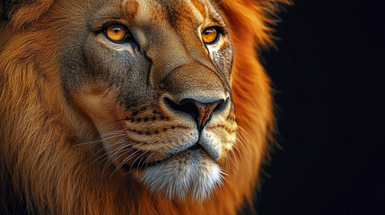 Wall Mural - majestic lion gazing intensely against dark background
