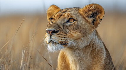 Wall Mural - lioness gazes intently in african savanna