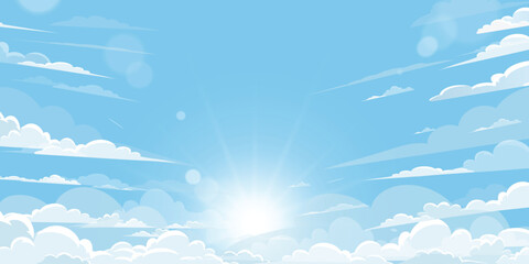 Wall Mural - blue sky, cloud background,cartoon scene anime nature style,sunny day summer with sunlight shining, 