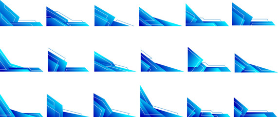 blue border and corner frame gradient modern shape vector set collection. decorative elements corner