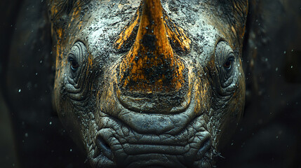 Canvas Print - rhinoceros faces camera with intense expression