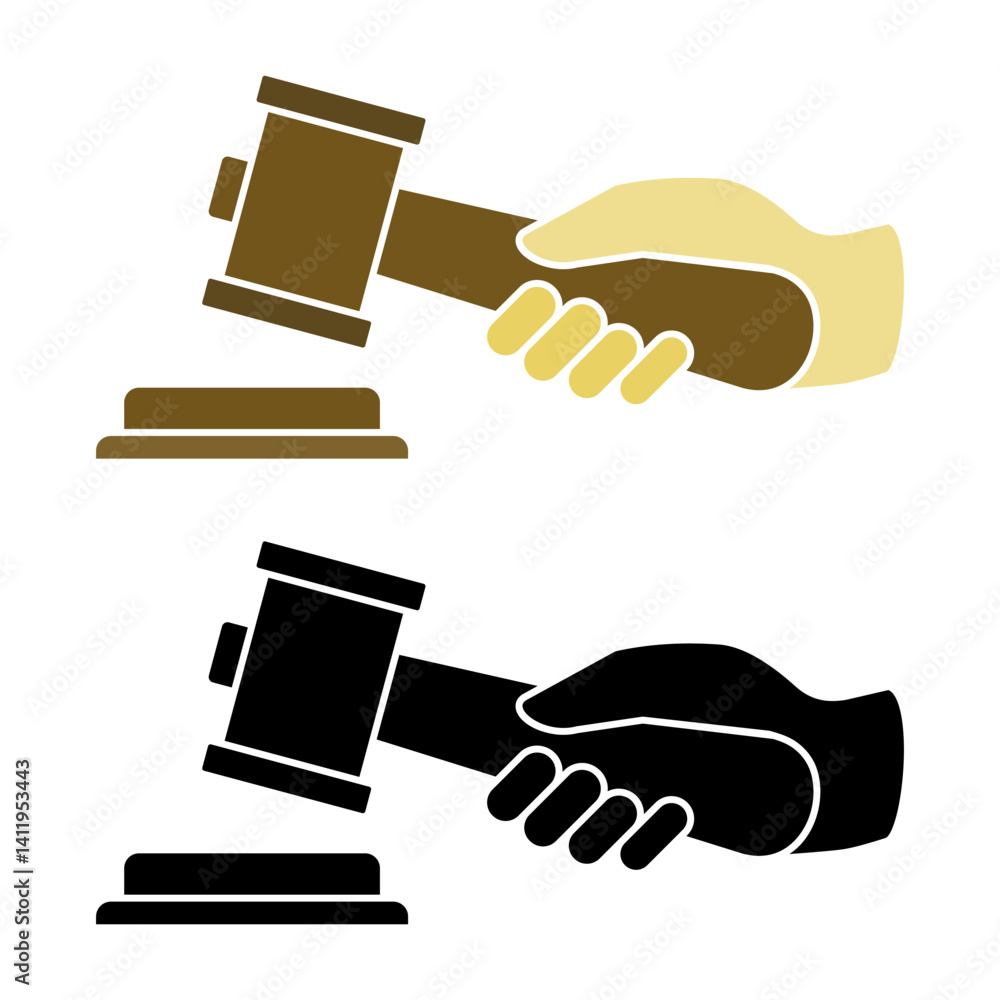 judge gavel in hand icon, simple flat style, illustration, logo sign ...