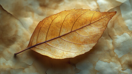 Wall Mural - dried leaf with intricate veins on textured background