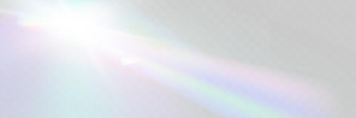 Wall Mural - bright white light explosion with lens flare, rainbow reflections, and sparkles on transparent backg