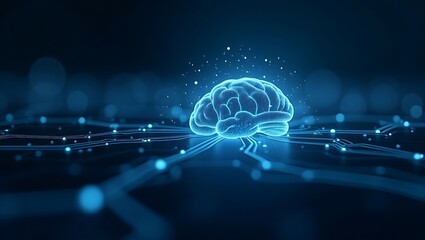 A dark background on human brain convert to artificial intelligence technology.