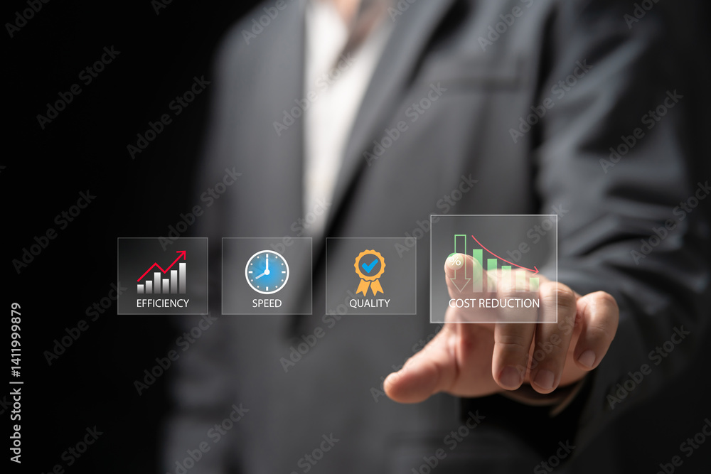 Business management, Quality, speed, efficiency, Cost reduction concept ...