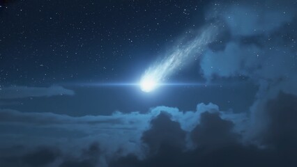 dark starry night with a shooting star streaking across the sky