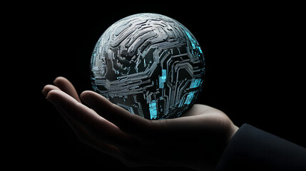 Wall Mural - hand holding a digital sphere symbolizing ai agent intelligence and connectivity