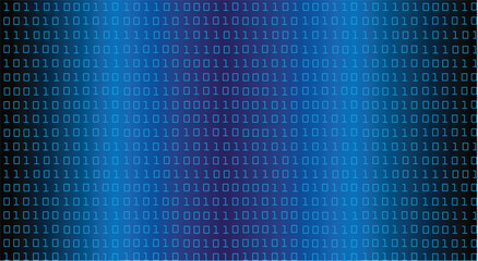 Digital Computer Background Screen with One and Zero Code in Blue. Binary digital device information and computing vector art