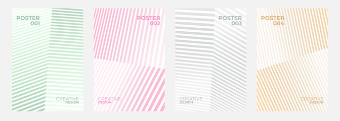 Leinwandbilder - Set of abstract posters with color line patterns for creative graphic design. Minimalist cover templates. White background. Vector illustration.