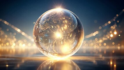Aufkleber - Golden orb of light radiating energy and power on a reflective surface.