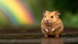 © Orawan - Adorable Golden Hamster Posing Outdoors Near a Rainbow