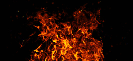 Wall Mural - panoramic view blurred fire on isolated background. perfect explosion effect for decoration and cove