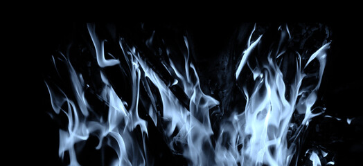 Wall Mural - panoramic view blurred blue fire on isolated background. perfect explosion effect for decoration and