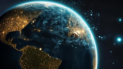 Wall Mural - digital globe spinning earth across glowing electronic circuitry, representing worldwide interconnec