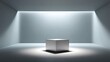 © Pangsiri - Minimalist Empty Room with Square White Display Cube Illuminated by Soft Ambient Lighting