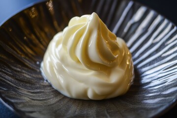 Fototapete - Creamy delight: A swirl of smooth, light-colored cream atop a uniquely textured plate, inviting culinary exploration and visual pleasure.
