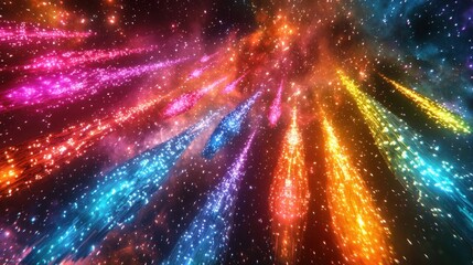 Wall Mural - a mesmerizing array of colorful streaks of light radiates from a central point in a dark cosmic sett