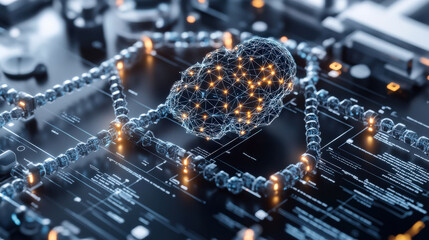 Leinwandbilder - digital representation of neural network is displayed on circuit board, symbolizing integration of artificial intelligence in technology. glowing connections highlight data flow
