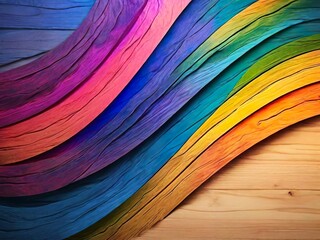 Wall Mural - Colorful Ribbons on Wooden Surface