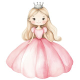 Watercolor princess doll on transparent background.