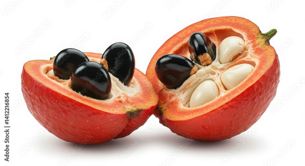 detailed, ultra-realistic macro photographic rendering of a bright red ...