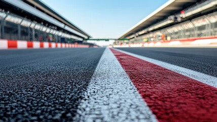 Wall Mural - a close-up shot of an empty f1 track highlighting the pit lane. the image captures the clean asphalt