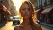 © mukuro - Blonde Woman Portrait in City Street at Sunset