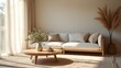 © mukuro - Bright Living Room Interior with Sofa, Table, Plant and Pampas Grass