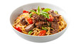 © khaas - Delicious Beef Spaghetti in White Bowl on White Background for Culinary Designs