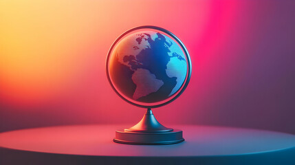 illuminated globe with pixelated continents in red orange and blue gradient background a decorative 