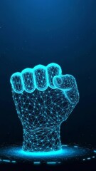 Wall Mural - a high-tech visual representation of a human hand crafted from geometric shapes in a digital space, 