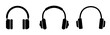 © stoker - Headphones icon. Black headphones icon collection. Set of music headphones icons. Headphone with microphone.  Vector headphone icons